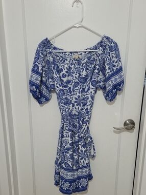 Loft Blue and White Floral Off-Shoulder Women's Dress